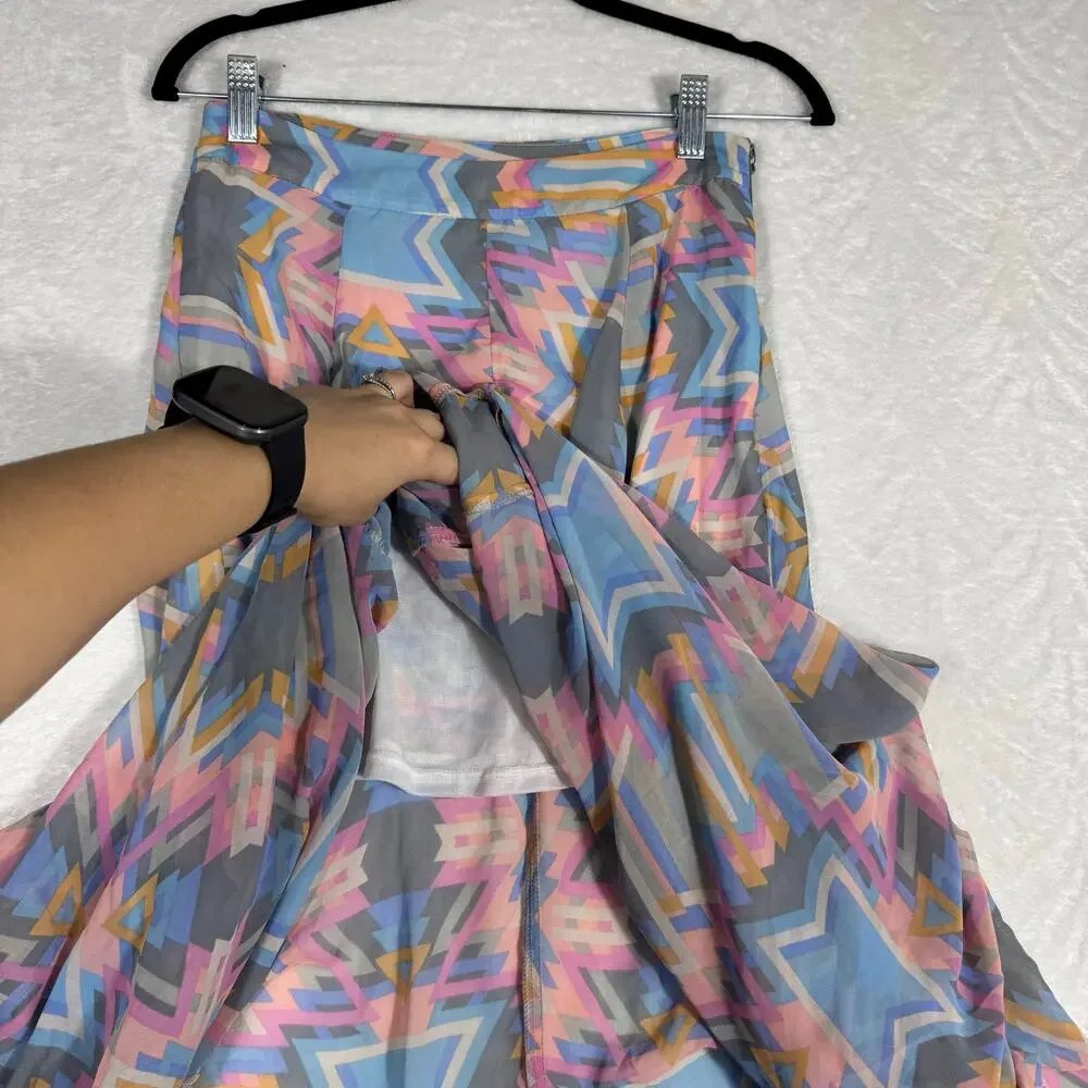 Show Me Your Mumu Maxi Skirt Women's Medium Geometric Design Multicolor side Zip